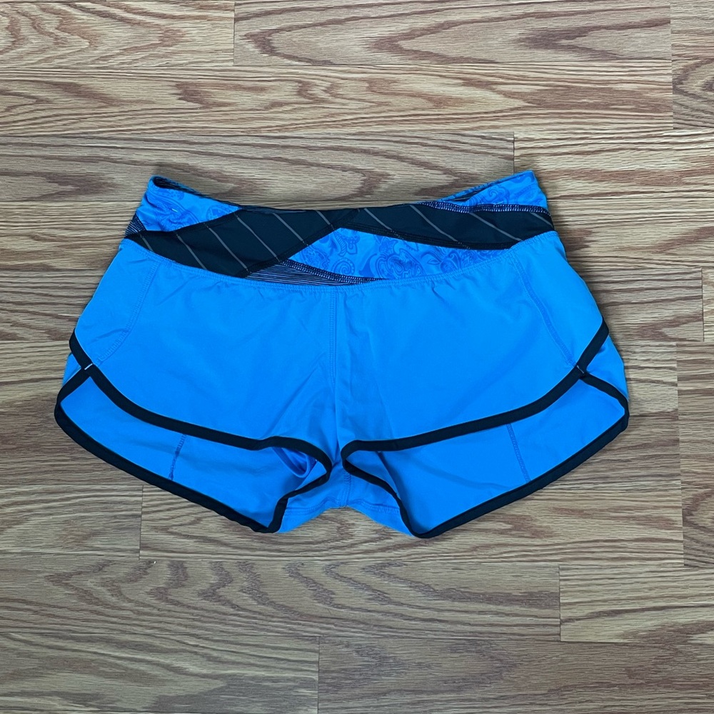Lululemon Original Speed Shorts Cornflower Blue Black Sz 4